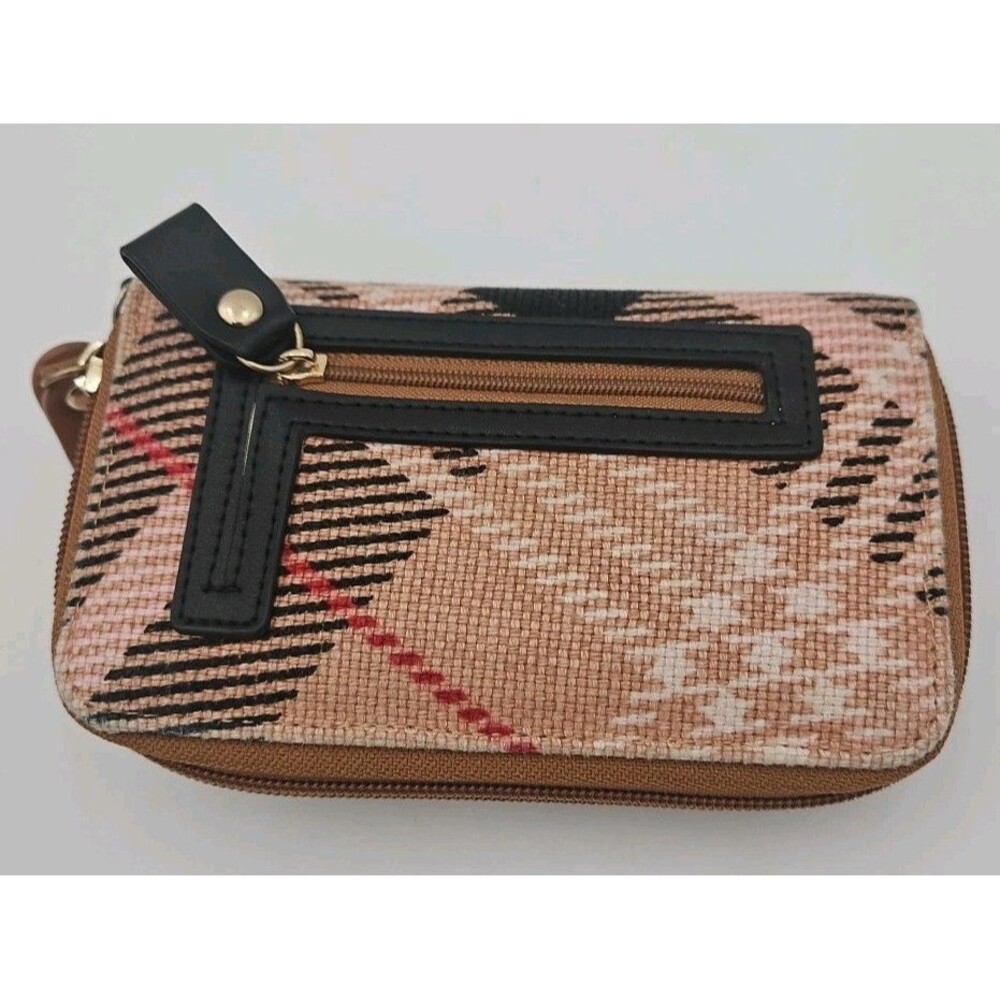 Spartina Wallet Pink Brown Black Linen Leather Clutch  Credit Card holders